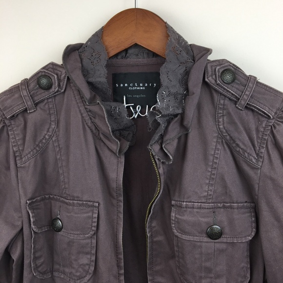 💟 SANCTUARY zip up military jacket lace collar - Picture 5 of 8